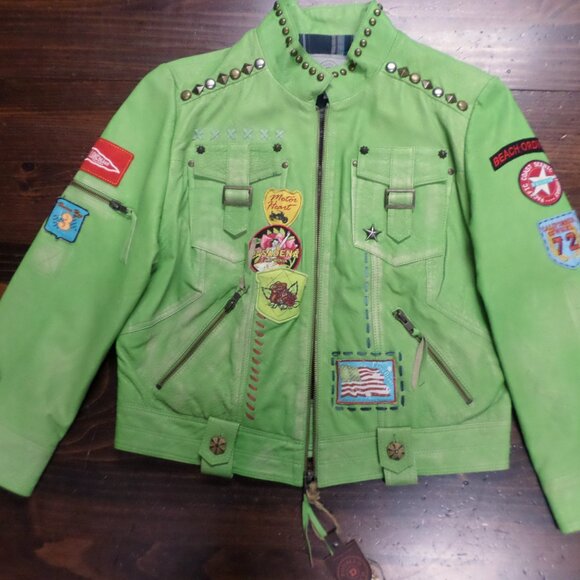 DOUBLE D RANCH LEATHER BIKER JACKET California Logo Patches - Picture 10 of 15